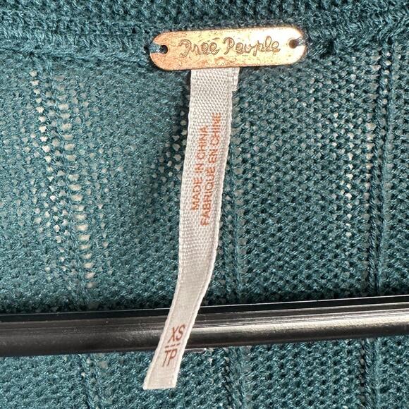 Free People Ribby Rib Cardigan Duster Teal Blue Green Long Sweater - XS - Picture 4 of 7